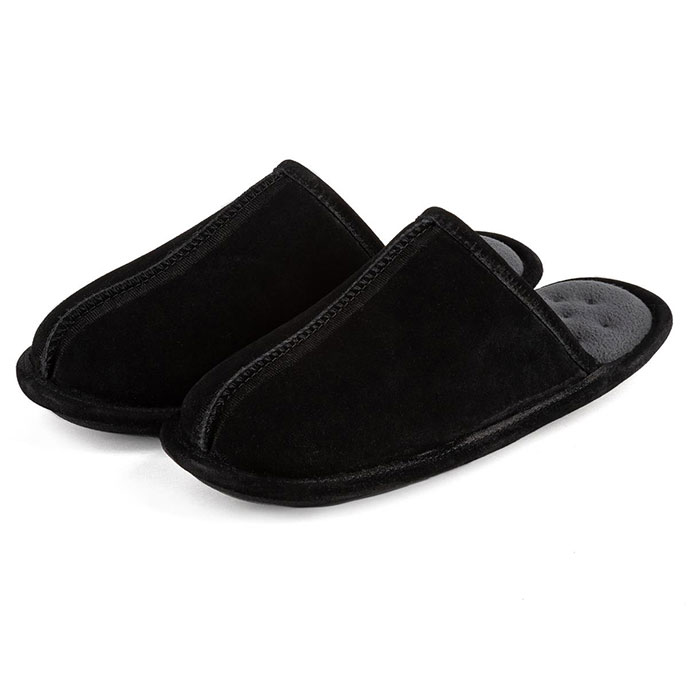 Isotoner Mens Real Suede Mule Slipper Black Extra Image 1